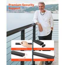 6.5ft Stainless Steel Handrail (1/4 Pack) & Complete Cable Railing Kit With 35in Posts, Plus 2 Pack POM Handrail Connectors (Flat HT-04/Corner HT-05) - Matte Black, Rectangular/Adjustable/Cuttable, For Indoor/Outdoor Stairs, Deck, Balcony - 6.5ft 4-pack - View 6