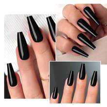 100pc Colored Coffin Press On Nails Long Ballerina False Fake Nail Tips Full Cover Manicure Design Acrylic Nails For Women Teen FFgirls (Black){Inchcolor_nameinch:InchBlackinch} - Black - 查看 8