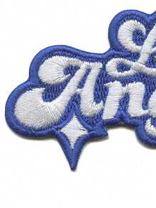 1PC Los Angeles Sparkle Script Patch White/Blue Baseball Sports Embroidered Iron On