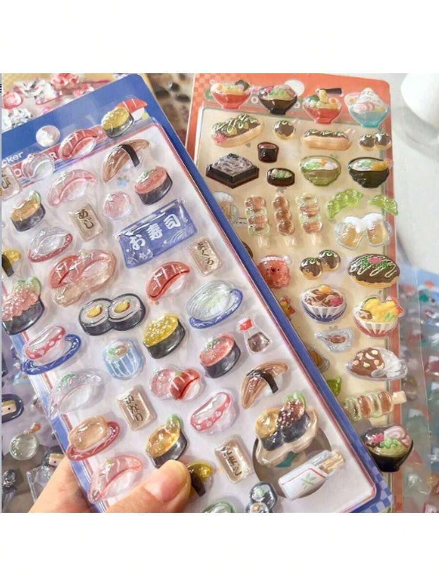 1 Stück 3D geprägter Aufkleber, japanisches/Sushi/Ramen/Landschaft/Tier/Kuchen Design, geeignet zum Dekorieren von Handyhüllen, Laptops, Notizbüchern, DIY Basteleien. Transparent, mit subtilen Glitzer Tier Aufklebern (Cut Out Produkt)