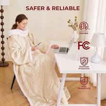 Wearable Heated Blanket - Heating Blanket With Sleeves & Foot Pocket, Heated Throw Adult, Birthday Gifts With Heat Settings & Fixed 4h Auto Shut-Off (50 * 70 Inch, Beige) - Beige - View 8