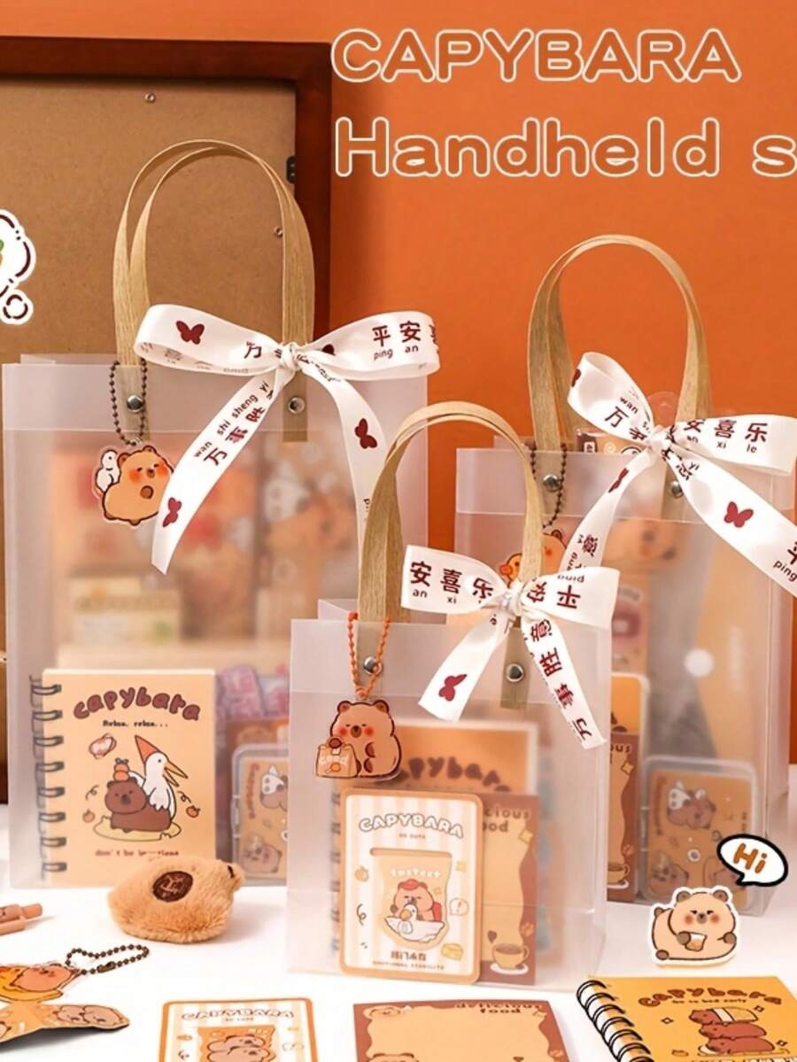 20/26 PAQUETE Adorable set de artículos de papelería con temática de capibara - Incluye libro de pergamino, bolígrafo de gel, colgante y accesorios - Perfecto para estudiantes y amantes de los animales | Útiles de oficina lindos, diseño alegre | Bolígrafos de gel y accesorios de capibara