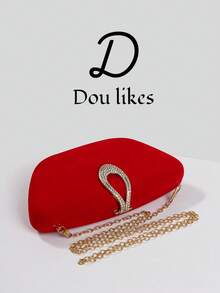 1件装奢华天鹅绒盒形派对手提包，水滴形搭扣装饰晚宴包，适合宴会、舞会、正式场合，可作斜挎包、时尚派对包，是派对、婚礼、舞会、晚宴/宴会的完美之选，也是女士舞会礼服、亮片连衣裙、闪亮连衣裙、女士优雅连衣裙的理想配饰。 - 紅色 - 查看 3