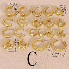 10/40对欧美优雅UV镀金耳环套装，女士款，包含几何、大圆环、小圆环、心形和光滑设计——复古时尚宣言珠宝，复古简约和西部波西米亚风格配饰 - 金色40對 - 查看 5