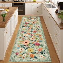 Halloween, Christmas And Thanksgiving Decorative Rug 2 Sizes Available, Kitchen Runner Rug For Hallway, Washable Runner Rug With Non Slip Backing, Soft Boho Spring Floral Carpet For Kitchen, Hallway, Entryway, Laundry, Bedroom, Green - Multicolor - View 2