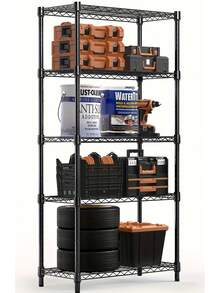 M MZG Heavy Duty Storage Shelving Utility Wire Shelving Unit, Steel Storage Rack For Warehouse Pantry Office Kitchen Pantry Organization, Laundry Room Utility Shelf & Bathroom Storage, Adjustable Black Metal Organizer - màu đen - Xem 12