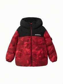 Balabala Kids Boys Down Jacket, Winter 2025 Warm & Protective Coat - Black and Red - View 4