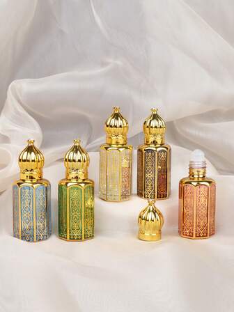 1/3Pcs Premium Golden Glass Essential Oil Roller Bottles,6ml Travel-Ready Bottles With Glass Ball And Crown Caps,Perfect For Perfume, Lip Gloss, & On-The-Go Beauty