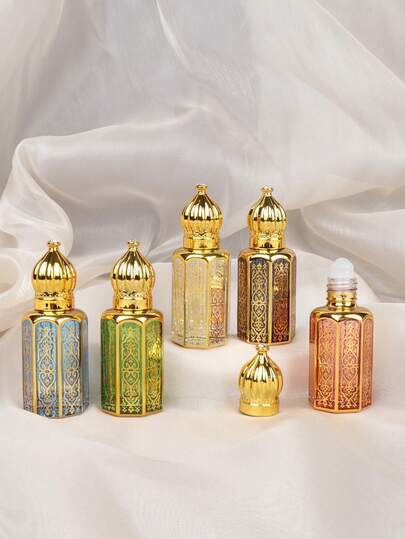 1/3Pcs Premium Golden Glass Essential Oil Roller Bottles,6ml Travel-Ready Bottles With Glass Ball And Crown Caps,Perfect For Perfume, Lip Gloss, & On-The-Go Beauty
