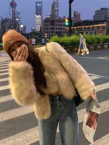 Women Faux Fur Coats - Milk Apricot - View 2