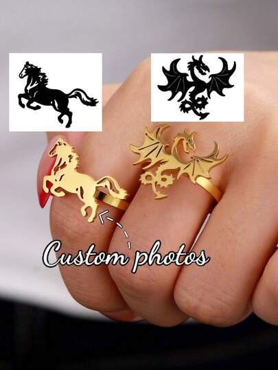 Bagues photo personnalisées dessinées à la main pour dames, créativité mode personnalisée pour toute photo, bague commémorative de couple, bague ajustable en acier inoxydable avec photo dessinée à la main, bijoux de mariage mariée et marié, offrez-lui des cadeaux de vacances préférés, cadeaux de Noël, colorés, mignons, charmants, intéressants, adorables Y2K,