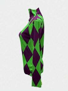 2024 Nueva Camiseta Casual de Manga Larga con Cuello Alto Ajustada y Estampada para Mujer, Primavera/Otoño - Verde - Ver 4