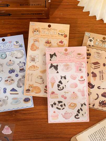 2张可爱宠物贴纸，防水图案，适用于剪贴簿、手机、卡片、DIY装饰、礼品、办公室、家居、标签、教室、玩具、学生计划本，复古美学，趣味装饰贴纸