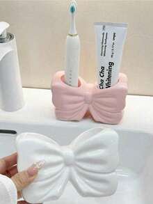 1个北欧风不对称蝴蝶结牙刷架，电动牙刷支架，化妆品收纳架，牙刷整理架，家居桌面装饰架，美观的房间装饰，家居装饰，节省空间的收纳整理，厨房、浴室、卧室配件，家居浴室装饰，夏季 - 彩色 - 查看 2