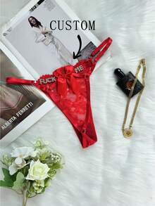 Custom Thong G-Strings With Gold Charms Name Personalized Charm Thong With Any Name Custom Thong Bikini Couple Gift - Red - View 8