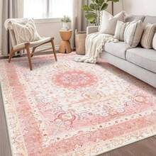 YesRug - Alfombra de área de 5 x 7 pulgadas color rosa bohemia para sala de estar recámara cocina oficina lavable grande estilo clásico envejecido floral antideslizante alfombra - 5x7 - Ver 1