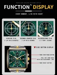 BINBOND B911 Luxury Square Sport Man Wristwatch Waterproof Luminous Chronograph Quartz Men's Watches Stainless Steel Men Watch - Green - View 7