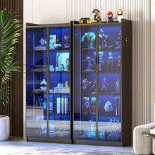 Display Cabinet With Adjustable Shelves, 65" Tall Bookcase With LED Lights/Human Sensor, 5 Tier Display Case For Collectibles Bedroom Living Room Office, Black - Transparent Acrylic Doors - Xem 7