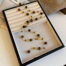 Retro Caramel Tiger's Eye Beaded Long Sweater Chain, Luxury High-End Elegant High-Grade Autumn And Winter Accessory Necklace For Women - 咖色 - 查看 5
