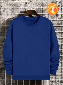 加大码男士圆领街头风卫衣，脑洞大开图案印花，优质趣味Emo风格图案，黑色运动卫衣，万圣节主题印花街头风卫衣，白色英文印花，黑色运动卫衣，复古男士运动服，Y2K街头风，适合日常穿着 - 藍色 - 查看 3