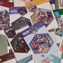 51pcs Horror Town Miniature Scene Sticker Book, Includes 20 Different Scenes And 31 Sticker Materials, Upgraded Laminated 3D Cartoon House DIY Landscaping Decoration Graffiti Sticker Scrapbook Supplies