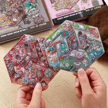 51pcs Horror Town Miniature Scene Sticker Book, Includes 20 Different Scenes And 31 Sticker Materials, Upgraded Laminated 3D Cartoon House DIY Landscaping Decoration Graffiti Sticker Scrapbook Supplies