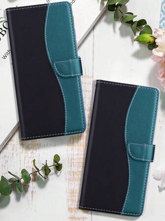 GLANDOTU Carcasă de telefon din piele PU, cu portofel, bicolor, cu margine dublă, pliabilă, cu suport, din piele ecologică, cu slot pentru card și clemă magnetică, potrivită pentru o gamă largă de mărci și modele de telefoane mobile