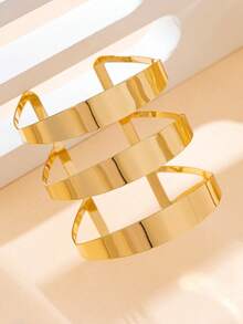 1 pieza Brazalete ancho de metal dorado geométrico hueco y exagerado de moda, adecuado para atuendos diarios, de fiesta y de festivales de música de mujeres