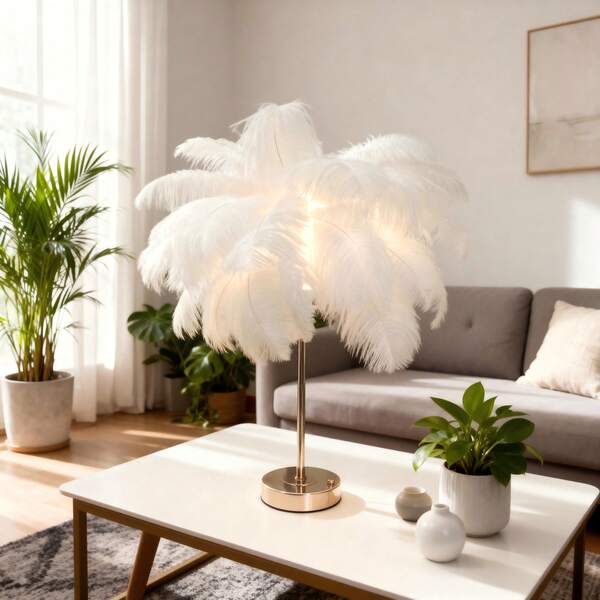 1pc Tri-Color Dimmable Feather Desk Lamp, Warm Ambient Lighting For Bedroom, Living Room