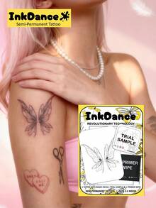 1 Set "Butterfly" Tattoo Stickers, Revolutionary Technology, Semi-Permanent Tattoos, Temporary Tattoos, Long Lasting, Waterproof, Realistic Tattoo Effect, Plant-Based Formula, Product Number X039 - Black - View 1