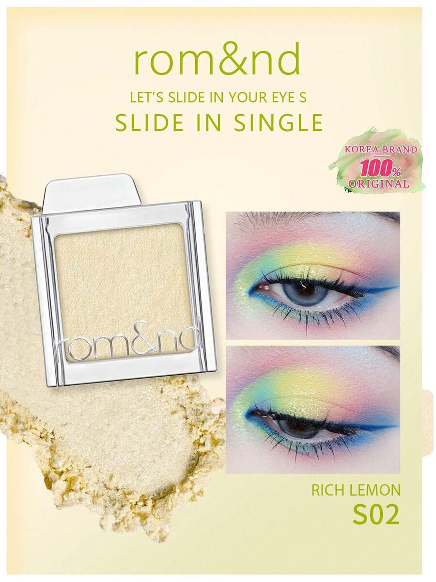 Rom&nd Phấn phủ Romand Slide In Single S02 màu vàng chanh, chất phấn mịn mượt và dễ tán, tạo lớp trang điểm nhẹ nhàng và tự nhiên, không gây bết dính, lâu trôi và không lem. Sản phẩm đi kèm hộp phấn trượt mở tiện dụng, thời trang, hoàn hảo cho du lịch. Mỹ phẩm Hàn Quốc | K-Beauty | 1.8g / 0.06 Oz