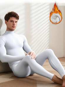 男士高领保暖内衣套装 - 白色修身款，加厚保暖内衬，锁住温度，透气保暖，冬季防寒打底 - 白色 - 查看 6