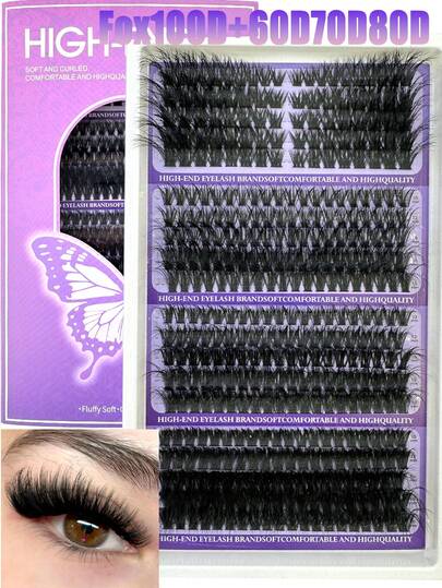HBZGTLAD 387片/20对 60D/70D/80D 仿貂毛假睫毛，9-18毫米混合长度 D型卷翘单根假睫毛，DIY尖头假睫毛簇，适合日常佩戴