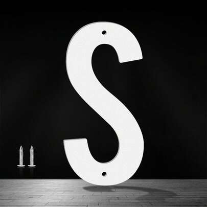 Dxiaojj Modern White Metal House Numbers & Letters – Large Outdoor Address Plaque For Front Door, Exterior Wall, Or Apartment – Weather-Resistant Home Number Sign With Mounting Screws – Flat House Number Set, Street Address Numbers For Home Or Office (Letter S)