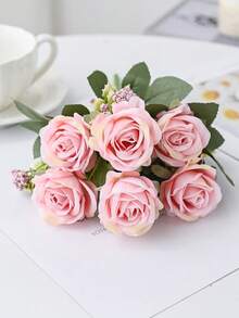 1/80 pièces Bouquet de roses en soie avec fruits en mousse artificielle, convient pour la décoration d'automne, le bouquet de mariée de la Saint-Valentin, le vase de mariage, la maison, le restaurant, la chambre à coucher, les fêtes, l'anniversaire, la décoration de jardin extérieur - Rose pâle - Voir 4