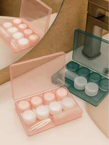 XIANG YU 4 隔层隐形眼镜盒，优雅的镜片伴侣盒，便携式防漏套件，非常适合旅行和家庭使用的浸泡和储存隐形眼镜。学校 - 4件套裝 - 查看 3