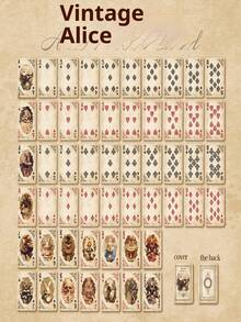 1PC Retro Alice Theme Playing Cards - Exquisite Double-Sided Anti-Slip Embossing, Four-Layer Die-Casting, Perfect For Family Gatherings And Party Games. Elegant Rabbit And Geometric Designs, Family Game Night. Geometric Card Patterns