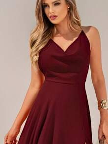 Marsala NM Nana Marie Halter Neck Long Dress With Ruffled Neckline, Backless Bridesmaid Dress With Flowing Details And Slit - 紅木色 - 查看 4