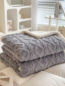 1pc Classic Diamond Pattern Thick Double-Layer Blanket, Warm And Comfortable Sofa Throw, Suitable For Bed, Room, Living Room, Bedroom, Office, Camping, (Purple/Coffee) - Dark Grey - View 7