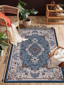 1pc Red Vintage Distressed Style Rug, Polyester Fiber Rectangular Easy Care Machine Washable Carpet, Suitable For Hallway, Bedside, Living Room, Bedroom Home Decor Area Rug - Teal Blue - View 17