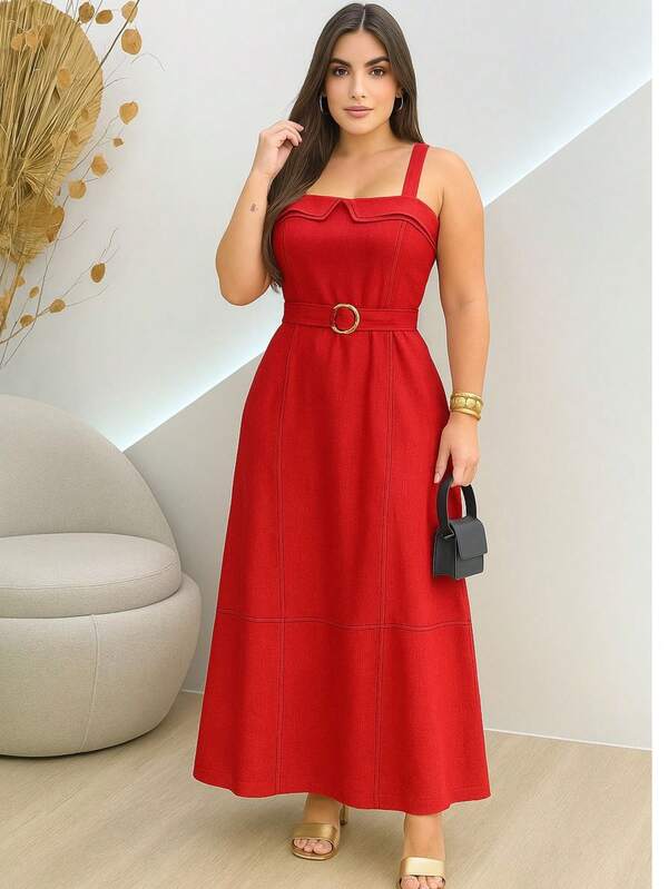 Vestido Longo Feminino com Cinto – Look Luxo para Festas Natal e Ano Novo