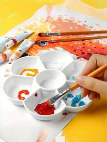 1 pezzo Tavolozza in ceramica spessa con 7 fori. Materiale più spesso, fori più profondi, nessuna perdita di vernice, strumento di miscelazione a forma di fiore di pruno.