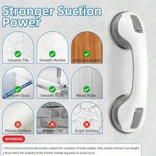 1 Bathroom Non-Slip Large Shower Handle, No Punching Required, Glass Suction Handle, Powerful Suction Handle Bathroom Accessories Bathroom Tools - White - View 3