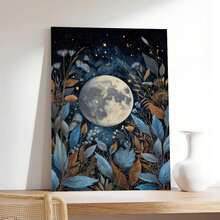 Moon And Floral Celestial Art Print Canvas Wall Art Mystical Bedroom Decor - Màu be - Xem 17