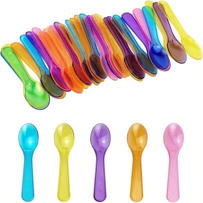 30 Pcs Spoons, Multicolor Disposables Plastic Tasting Spoons Cake Dessert Party Activity Multicolor