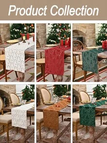 1pc White Gold Foil Christmas Tree Thin Rectangular Table Runner, Polyester Solid Color Decorative Table Runner, Suitable For Home Decor Like Dining Table, TV Stand, Coffee Table, Room Decor, Christmas Decor, Christmas Gifts - Multicolor - View 6