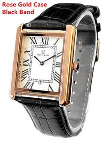 Pablo Raez 这款经典男士腕表套装包含多款产品，这款奢华的长方形男士腕表采用不锈钢复古表壳，饰以永不褪色的迷人玫瑰金点缀，搭配黑色和棕色超细纤维皮革表带，是一款时尚的男士配饰，防水深度达 50 米，并带有罗马数字日历显示，是一款绅士休闲石英腕表。