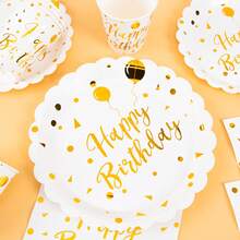 1 Set Of Disposable Plates, Napkins And Cups With Yellow Flower Petal Shaped Balloons On White Background, Suitable For 10 Guests, Disposable Paper Plates Party Supplies For Birthday, Wedding, Party, Family Picnic - Multicolor - View 5