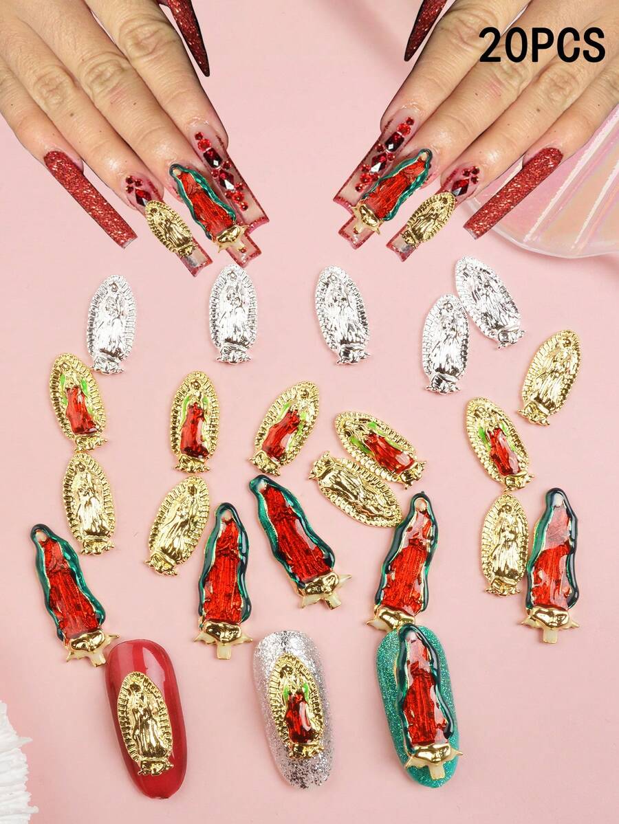 20 Peças de Conjunto de Acessórios de Unhas Estilo Misto de Nossa Senhora, Acessórios de Unhas 3D DIY para Senhoras e Meninas com Estilos Mistos de Nossa Senhora