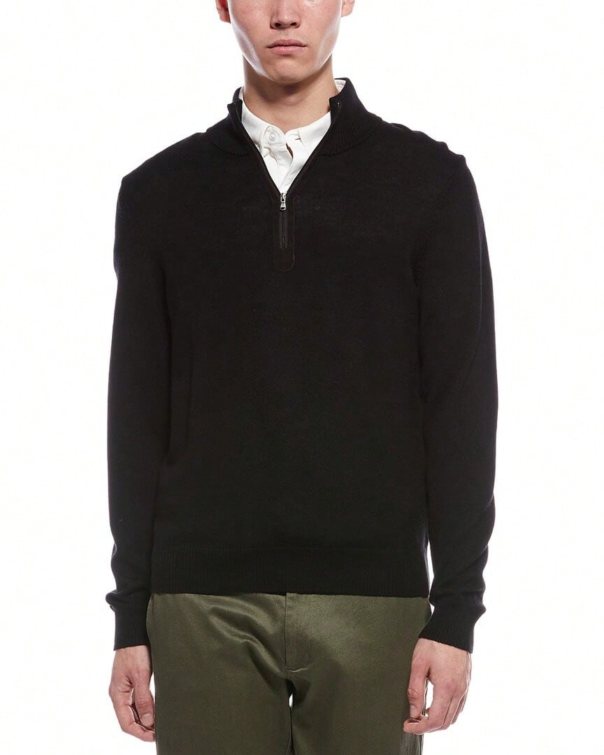 Bruno Magli Plaited 1/4-Zip Merino Wool Mock Neck Sweater - 黑色 - 查看 1